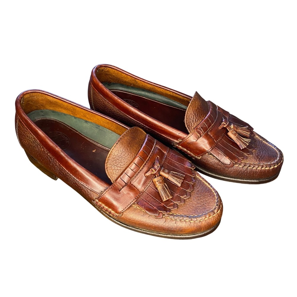 HS Trask Mens Bison Leather‎ Kilite Tassel Loafers Brown Handsewn USA 11.5 M
